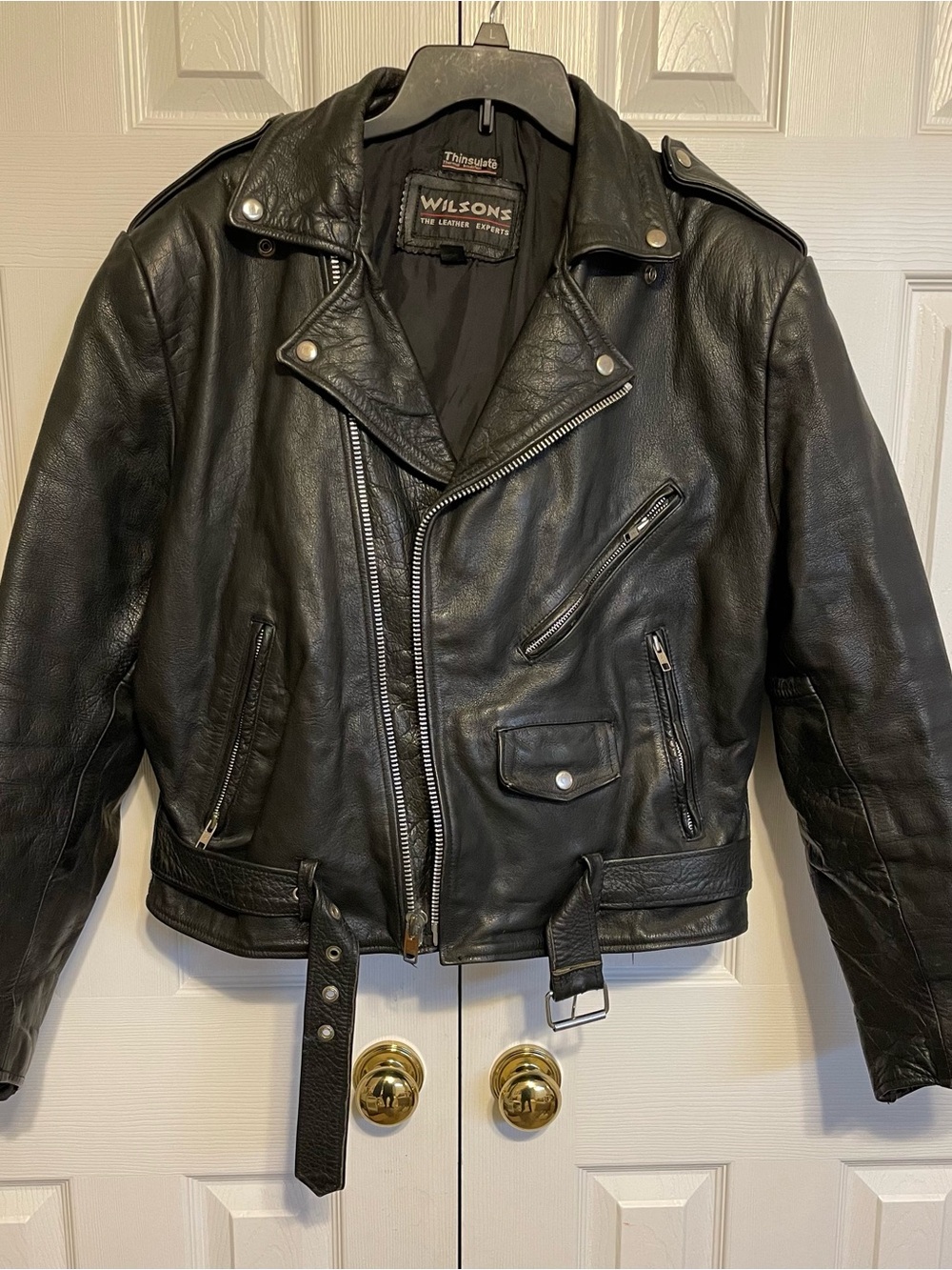 Wilson Black Leather Biker Bomber Jacket